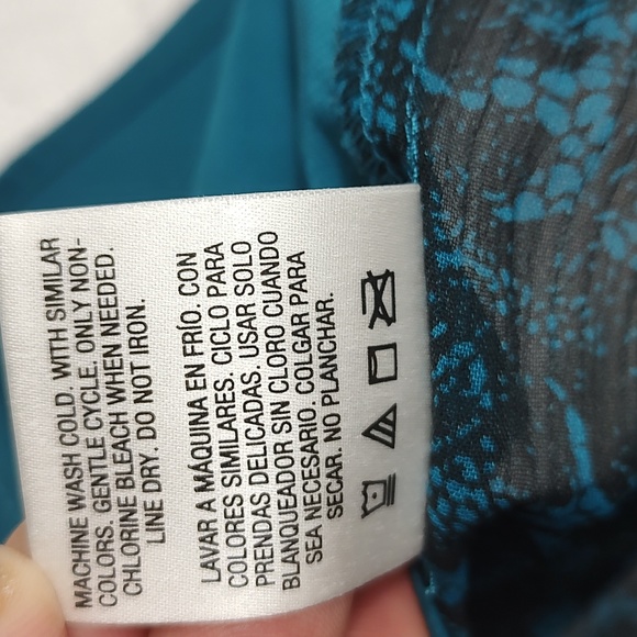 Covington Tank Top Turquoise Blue Black Pleated Front High Low Size Large - Picture 4 of 8